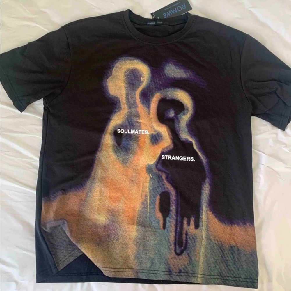 ROMWE Black Short Sleeve Tee with Artistic Design